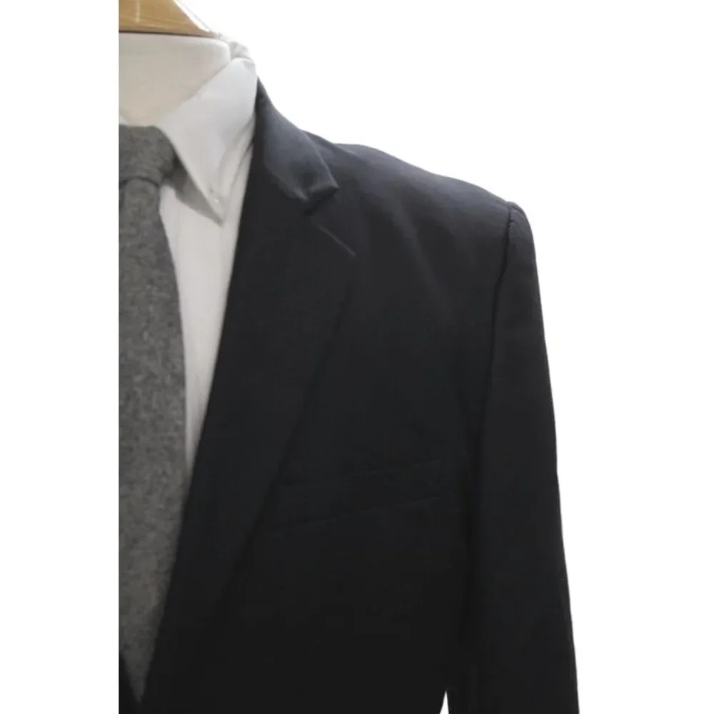 Theory Mens Black Wool Blazer Classic Button Collared Size 42